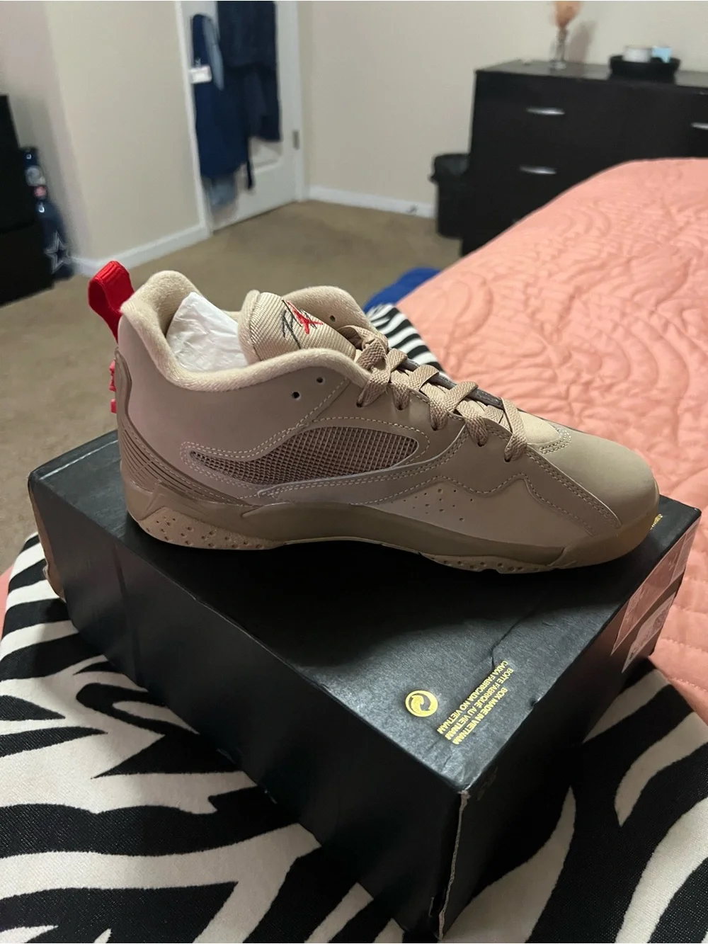 Jordan Kids Tan Sneakers with Red Jumpman Accents